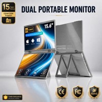 Moniteur portable OEM personnalisé 15,6 pouces FHD à double écran pliable à 180° °   Support VESA USB-C HD à rotation automatique pour ordinateur portable, PC, téléphone