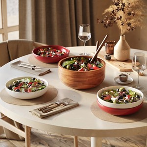 Cuenco de bambú para servir ensaladas de la colección Marrakech de 14 pulgadas con manos de ensalada Cuenco de bambú cuadrado grande de madera con incrustaciones de abedul colorido - Product Image 2