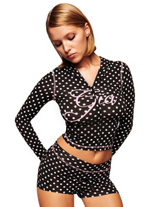 Completo da <span class=keywords><strong>donna</strong></span> due pezzi 2026 Nuovo Arrivo Primavera Gia: Top Corto con Cappuccio a Maniche Lunghe e Pantaloncini a Righe Leopardati - Product Image 6