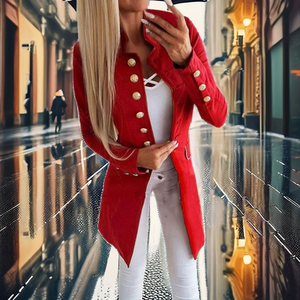 Veste décontractée unie grande taille pour femme, style bureau, avec boutons et revers, pour l'automne - Product Image 2