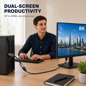 สายเคเบิลอะแดปเตอร์ DP เป็น <span class=keywords><strong>HDMI</strong></span> หญิง 8K60Hz, ขั้วต่อ DP เป็น <span class=keywords><strong>HDMI</strong></span> หญิง สายสั้น 0.2 ม., สายถักสำหรับจอ<span class=keywords><strong>ทีวี</strong></span> - Product Image 6