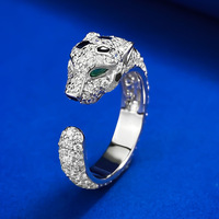 Bague unisexe en argent sterling 925 avec zirconiums incrustés, motif léopard, pour soirée, bijoux de personnalité