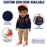 Fabricant OEM de poupées personnalisées, ensemble de vêtements pour poupée garçon, sweat-shirt, pantalon cargo, baskets en toile, sac à dos, casquette pour poupées de 18 pouces