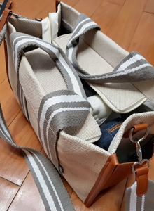 <b>Large</b> Capacity Solid Color <b>Canvas</b> Women's Fashion Tote <b>Bags</b> Single Shoulder Crossbody <b>Bag</b> with Zipper Pockets - Product Image 3