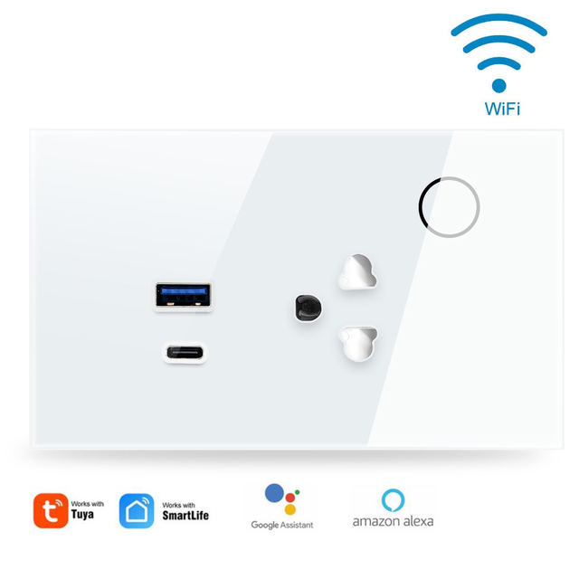 Tuya WIFI Plug Thailand VN Wall Socket 120mm 16A Smart Power Point AC100V-240V PD30W USB Remote Voice Control Alexa Google Home