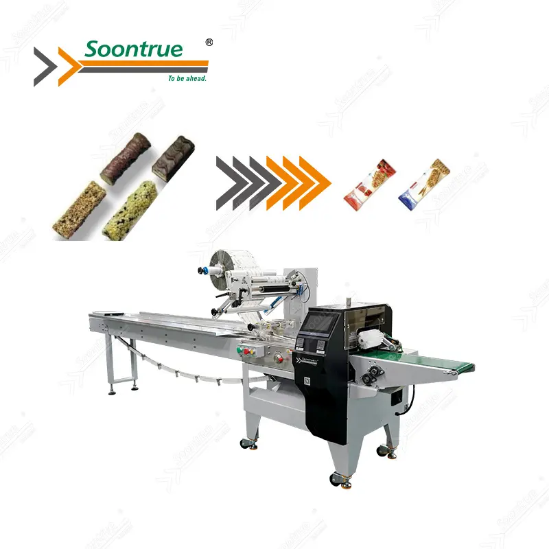 Soontrue Equipment completamente cuscino imballaggio snack biscotto al cioccolato flusso di pane sacchetto orizzontale macchina imballatrice automatica prezzo