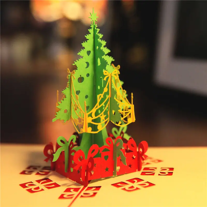Benutzer definierte kreative 3D-Weihnachtsgrußkarten 3D-Papier geschnitzte Postkarten und Umschlag