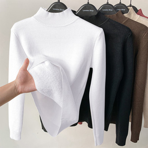 Pull en velours de coton pour <span class=keywords><strong>femme</strong></span>, fin, tissé, décontracté, <span class=keywords><strong>col</strong></span> semi-montant, une pièce, avec <span class=keywords><strong>col</strong></span> <span class=keywords><strong>roulé</strong></span> en maille, en polaire très élastique - Product Image 3
