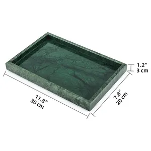 녹색 대리석 트레이 대리석 돌 서빙 트레이 직사각형 블랙 그린 화이트 럭셔리 사용자 정의 크기 대리석 트레이
