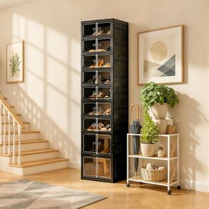 Organisateur de chaussures en plastique pliable, portable, grande capacité, durable, design monobloc, facile à assembler, armoire à chaussures pour salon - Product Image 1
