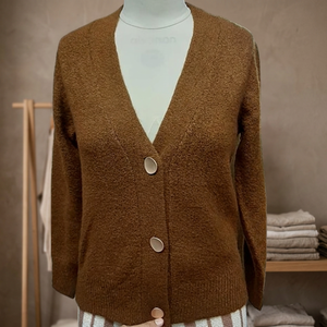 Cardigan vintage pour femme à manches longues et col en V, en mélange de nylon anti-boulochage, teint uni, fermeture à bouton unique - Product Image 3