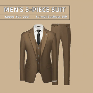 Men's Formal Business Suits Classic Solid 3-Piece Wedding <b>Blazer</b> Vests Pants <b>Set</b> Single Breasted Breathable Anti-Wrinkle - Product Image 2
