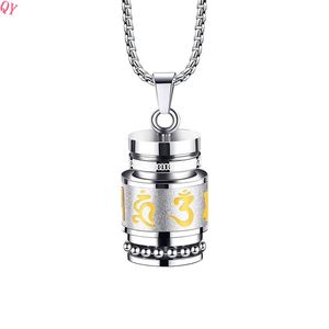 QQ 2025 Tendance Collier pendentif om mani padme hum en acier inoxydable plaqué or, chaîne à maillons épais bicolore, - Product Image 1
