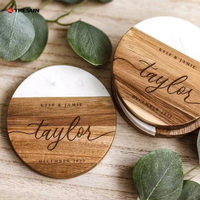 Sous-verre en bois d'acacia et marbre naturel véritable, personnalisable avec logo gravé, pour la décoration de table, logo imprimé sur mesure