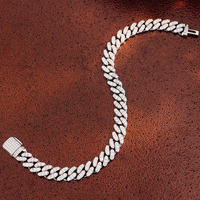 Hiphop Heavy 925 Sterling Silver 15mm Buste Down Cuban Link Chain Rapper D VVS Moissanite Iced Out Cuban Chain Necklace