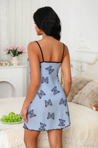 Nuevo Camisón de Punto Transpirable con Estampado de Mariposas, Estilo Europeo y Americano, Pijama Femenino - Product Image 3