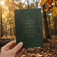 Invitación de Papel de Algodón con Relieve 3D Qiaohan, Estilo Personalizado, Cartulina de Color, Impresión Tipográfica en Relieve para Boda en el Bosque