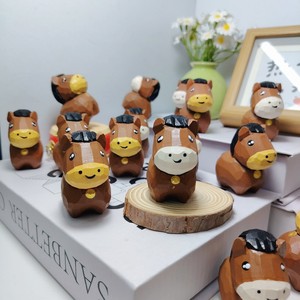 Wooden Pony Carving Brown Horse <b>Desk</b> Ornament Multi Piece Package <b>Rustic</b> Office Decor - Product Image 1