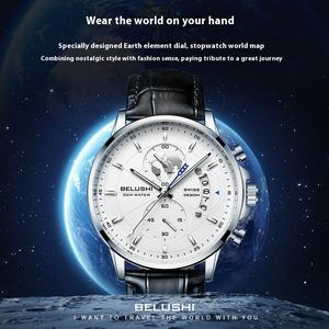 Montre <span class=keywords><strong>Chronographe</strong></span> Quartz Homme Belushi de Haute Qualité 576, Étanche, Boîtier en Alliage et Cuir, Cadran Vintage à Aiguilles, 42mm, Lumineuse - Product Image 5