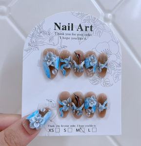 <span class=keywords><strong>Uñas</strong></span> <span class=keywords><strong>Postizas</strong></span> Hechas a Mano, Diseño Francés de Verano, <span class=keywords><strong>Uñas</strong></span> <span class=keywords><strong>Postizas</strong></span> de Lujo con Flores 3D, <span class=keywords><strong>Uñas</strong></span> Adhesivas Reutilizables para Venta al por Mayor - Product Image 1