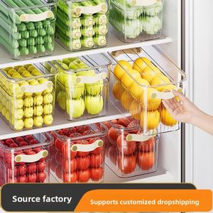 Refrigerator <b>Storage</b> Box Food Grade High Drawer Type Special Kitchen <b>Egg</b> Box Lid Transparent Drain Fresh-keeping Light Luxury - Product Image 2