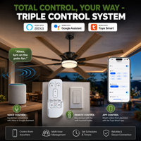 Ventilateur de plafond intelligent 72 pouces en noyer noir avec éclairage, contrôle via application Tuya WiFi, moteur DC industriel, classe d'efficacité énergétique pour grands espaces extérieurs