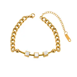 New Fashion Jewelry Großhändler Edelstahl 18 Karat Gold Shell Block Armband für Frauen