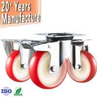 Roues pivotantes industrielles robustes en PU rouge pour chariot à plateforme de 3, 3,5, 4, 5, 6, 8 pouces, pour entrepôt, vente en gros