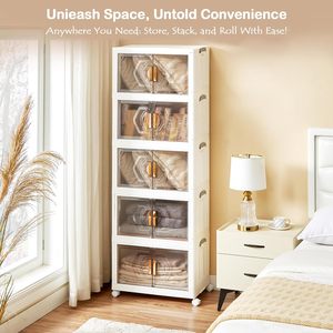 Inthetrend Collapsible Foldable <b>White</b> Modern PP+hips Plastic <b>Storage</b> <b>Cabinet</b> 1-3L Capacity 10kg Load 36x23x27cm Dimensions High - Product Image 2