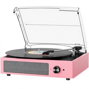 Tourne-disque <span class=keywords><strong>vinyle</strong></span> avec 2 haut-parleurs stéréo, entraînement par courroie, 3 vitesses, 3 tailles, sans fil, pour entrée AUX, RCA, casque, arrêt automatique - Product Image 1
