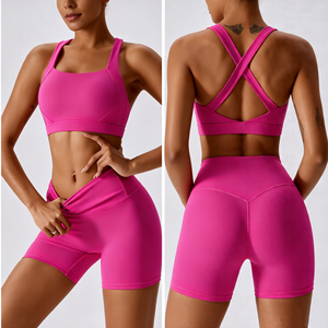 <span class=keywords><strong>Ensemble</strong></span> 2 pièces de soutien-gorge de yoga et short à séchage rapide, tendance et populaire, tenue de fitness professionnelle pour <span class=keywords><strong>femme</strong></span> pour la gym, l'entraînement et la course à pied - Product Image 1