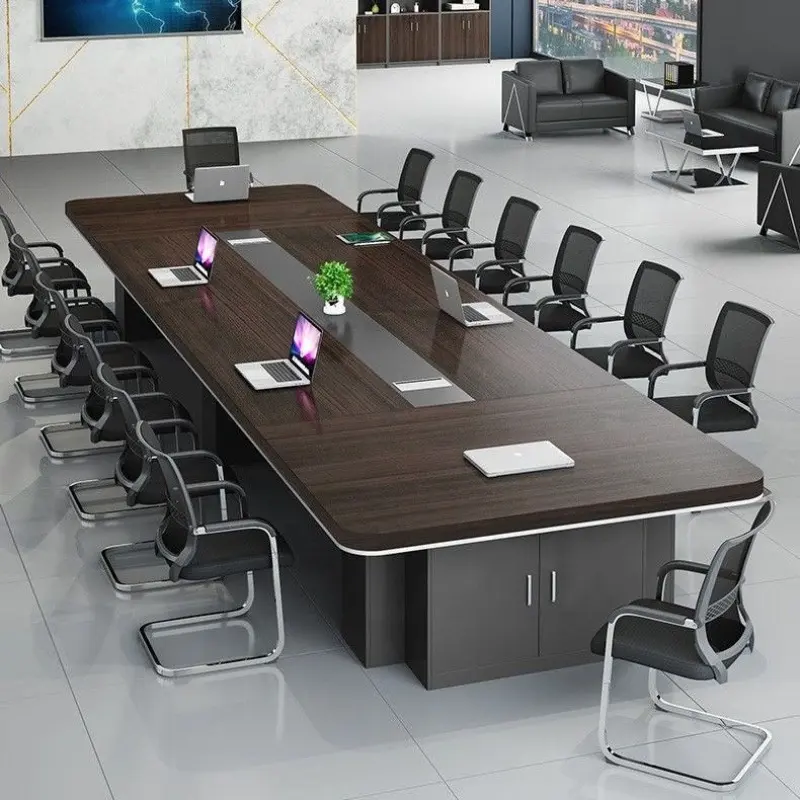 Modern ofis mobilyaları, konferans masası ve sandalye kombinasyonu, minimalist resepsiyon dikdörtgen masa