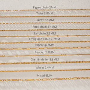 Collier en acier inoxydable plaqué or PVD 18K, à maillons mélangés (Figaro, torsadé, boule, trombone, blé, chemin <span class=keywords><strong>de</strong></span> fer), délicat pour femme - Product Image 1