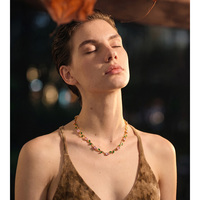 Ensemble de bijoux JINYOU 8556 en acier inoxydable tendance, collier en zircone cubique vert rose, bracelet en acier inoxydable plaqué or