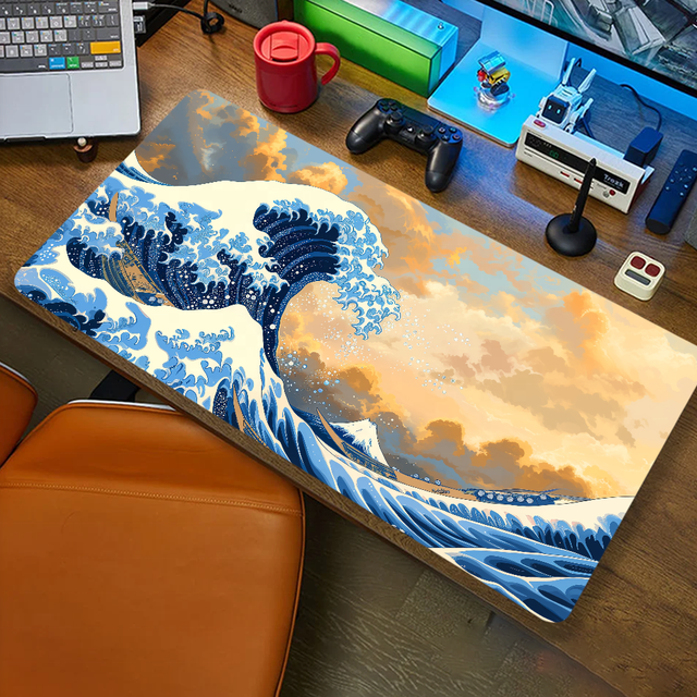 Japan Art Great Waves Mousepad   Game Table Mats  Rubber Anti-slip Gaming Keyboard Long Desk Pads Anime Derivative