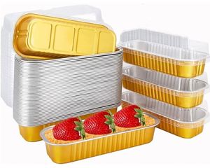 200ml Gold Rectangular Bread Tray Disposable Cake Packaging <b>Foil</b> <b>Container</b> Aluminium <b>Foil</b> Baking Loaf Bread Pans With Clear Lid - Product Image 1