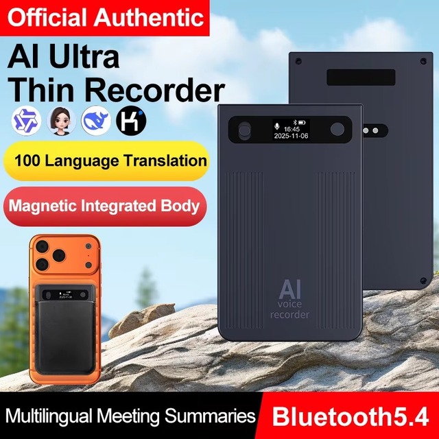 T8 FS AI ChatGPT-4 App Voice Recorder BT Activated WAV One-click Recording Transcribe Summarize Language Translation Smart Metal