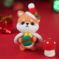 Kit de feutrage à l'aiguille en gros directement de l'usine, série Noël, mignon Shiba Inu, laine de qualité supérieure, ensemble de loisirs créatifs éducatifs pour poupées en feutre