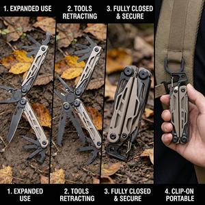 Outil pliant multifonctionnel <span class=keywords><strong>en</strong></span> acier inoxydable - Compact, léger, portable pour le <span class=keywords><strong>camping</strong></span>, la randonnée, l'alpinisme, les voyages <span class=keywords><strong>en</strong></span> voiture, la réparation - Product Image 3