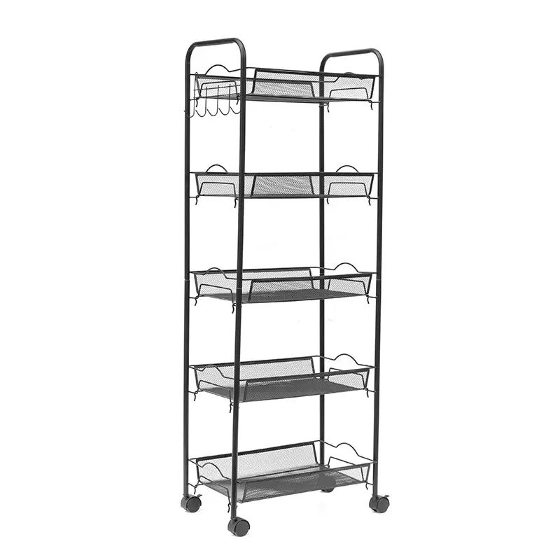 White GOLDFAN 5-Tier Storage Trolley Serving Trolley Mobile Metal Utility Rolling Craft Cart Storage Shelves with Lockable Wheels for Kitchen Office Bathroom