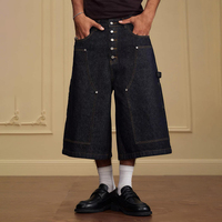 Shorts en jean YSJY OEM personnalisés style vintage Y2K avec surpiqûres contrastées, fermeture boutonnée, double genouillère et coupe large pour homme