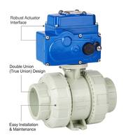 UPVC Elektrisches Kugelventil DN15-DN50 True Union Doppelanschluss Motorisiert AC220V DC24V Zweipositionssteuerung IP65 Wasserdicht Chemikalienbeständig
