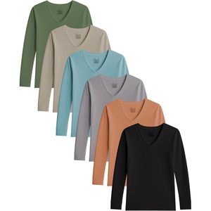 เสื้อเชิ้ตแขนยาวคอวีสำหรับผู้หญิง UPF50+ ป้องกันแสงแดด เสื้อเบสเลเยอร์สำหรับออกกำลังกาย แพ็คหลายตัว - Product Image 1