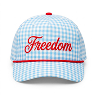 Gorra de Béisbol Azul de Moda para Mujer, Estilo Verano, Estructurada, con Corona Alta, Diseño a Cuadros, Logotipo Bordado en 3D Personalizado, 5 Paneles, con Cuerda, Fabricante BSCI