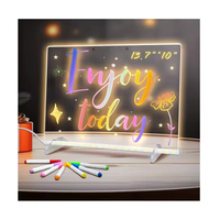 Tableau d'affichage moderne carré à LED, lumières multicolores, alimentation type C, tableau de dessin, 7 marqueurs, 30*20cm, 35*25cm, tableau de message en acrylique