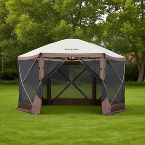 12x12ft Portable Camping Gazebo with Mesh Screen Walls and Pop-Up Canopy for Outdoor Use, Brown Fabric <b>Pavilion</b> Tent - Product Image 2