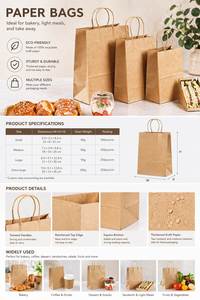 Sac en papier kraft brun personnalisé avec logo pour restaurant, vente au détail, livraison à emporter, emballage alimentaire, pain, SOS - Product Image 4