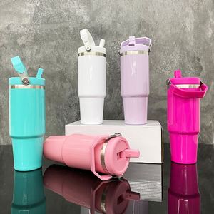 30oz Outdoor Sports Tumblers Blank Sublimation Flip <b>Straw</b> <b>Water</b> <b>Bottle</b> <b>With</b> Handle Best Value Gifts - Product Image 1