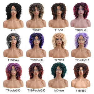 Perruques Tressées Pour Femmes Synthétique Ombre Tressé Dreadlock Perruque Noir Marron Rouge Africain Faux Locs Crochet Twist <span class=keywords><strong>Cheveux</strong></span> Perruques Courtes - Product Image 2