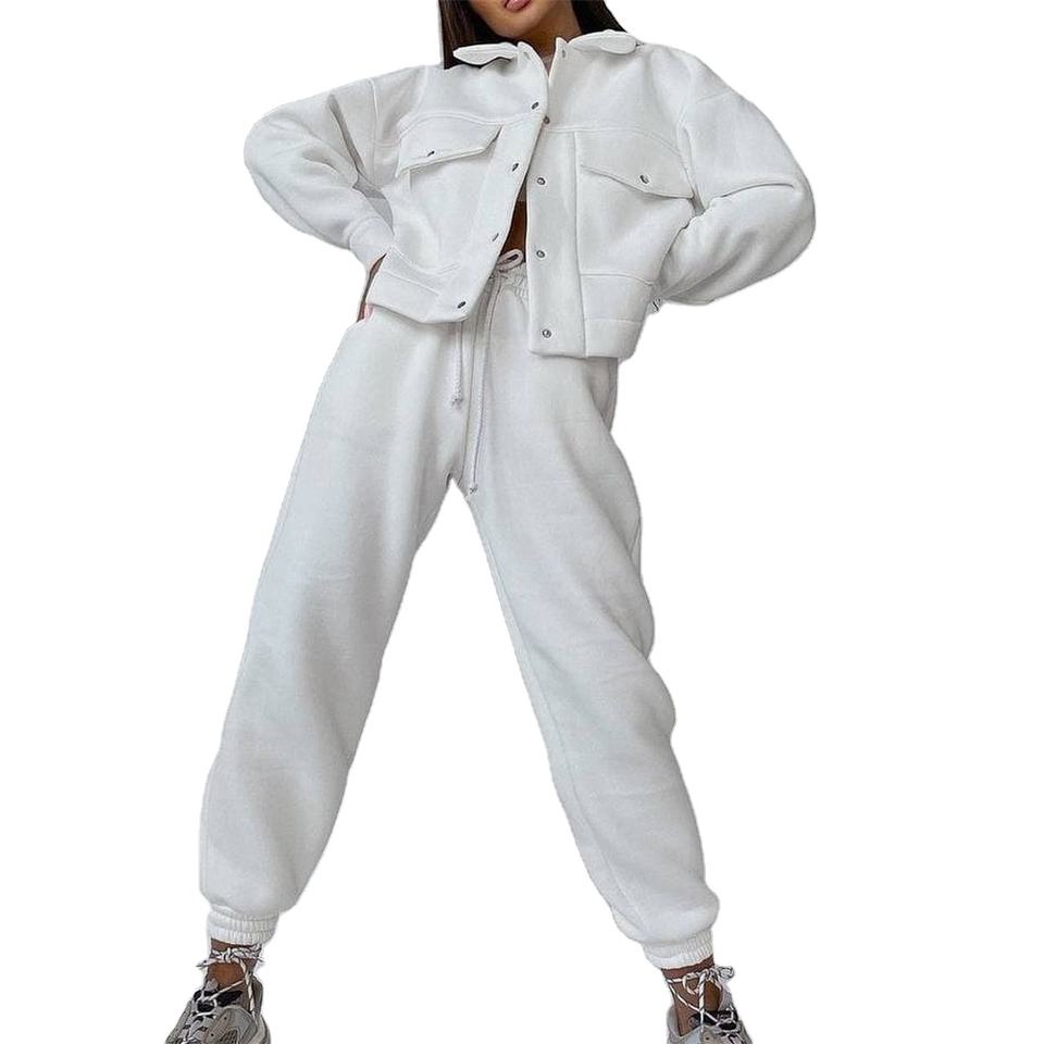 Wholesale Fashion Solid Color Women Jwholesale Fashion Solid Color Women Jacket Hoodies Casual Pants Suit Long Sleeve Jacket Hoo